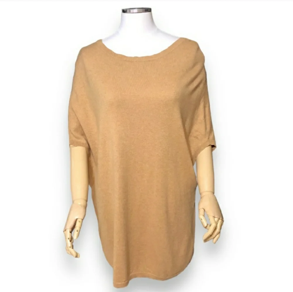 HALSTON Tan Cashmere Blend Dropped Shoulder Tunic Sweater